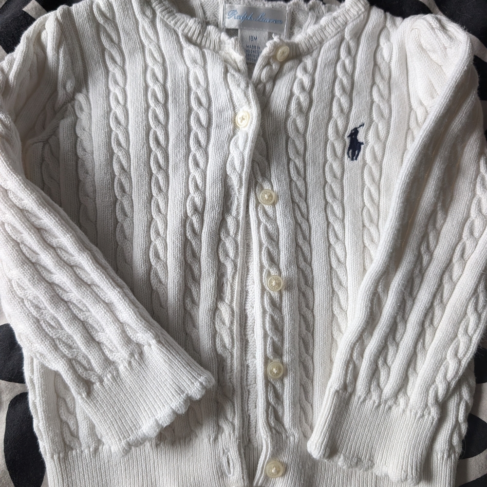 White Cable Knit Cardigan with Logo